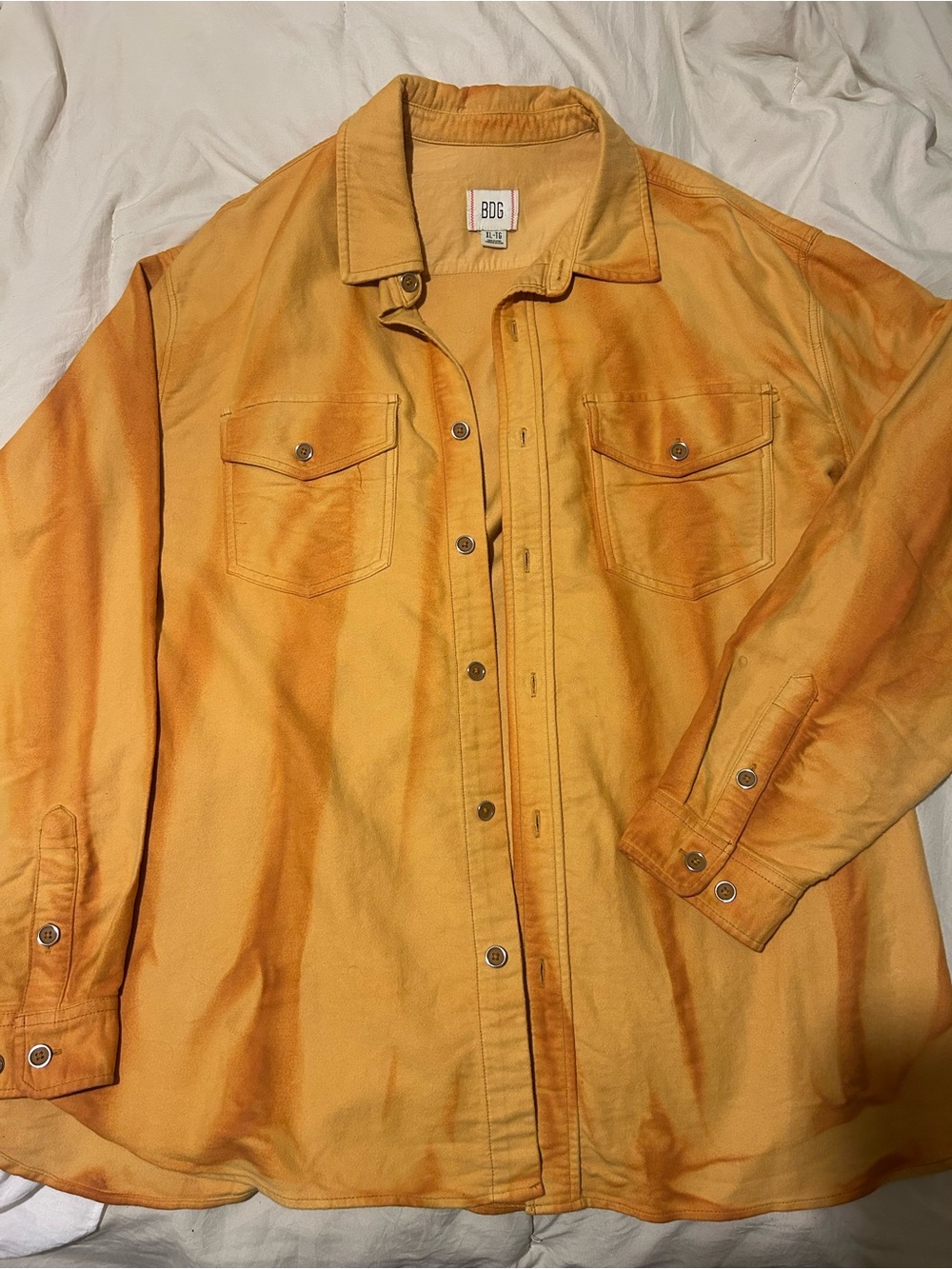 BDG Men's Warm Orange Button-Front Overshirt